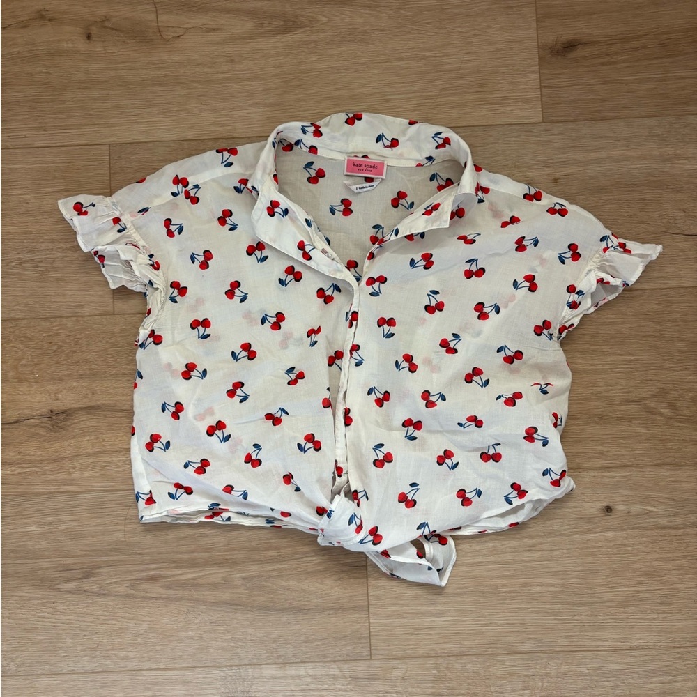 kate spade White Cherry-Print Tie Front Blouse